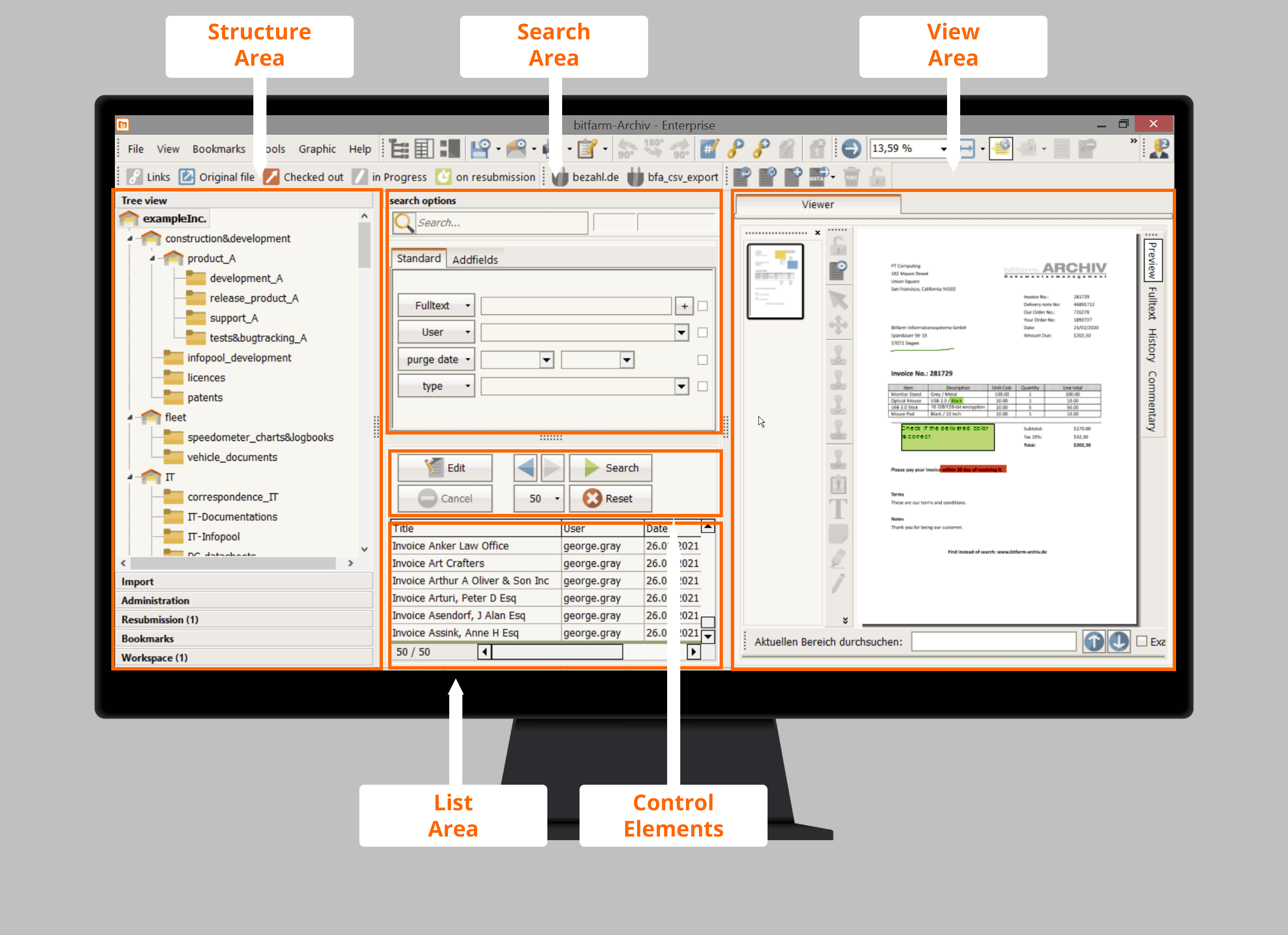 Screenshot bitfarm-Archiv DMS Windows Client
