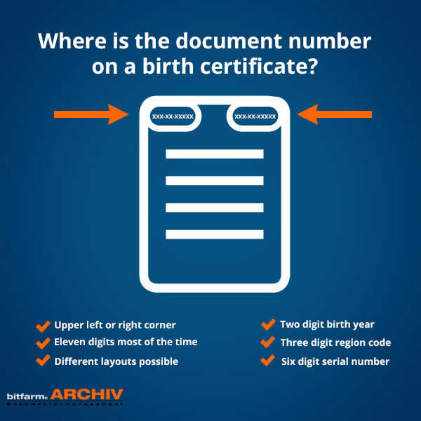 Where is the document number on a birth certificate